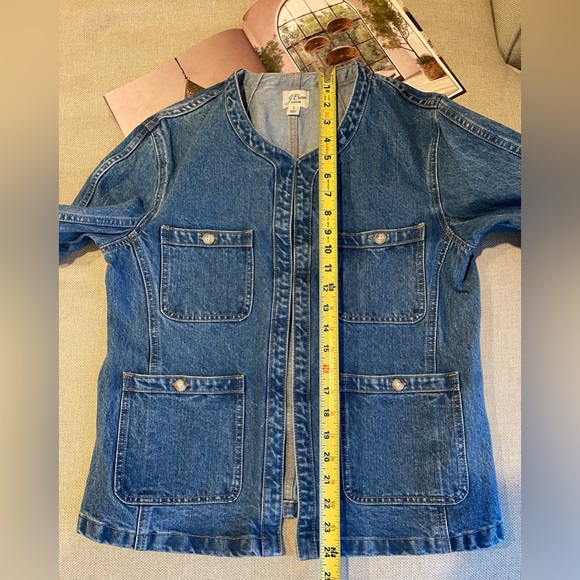 J. Crew Simone Relaxed Denim Jacket Open Front Collarless In Blue Size S - Picture 10 of 16